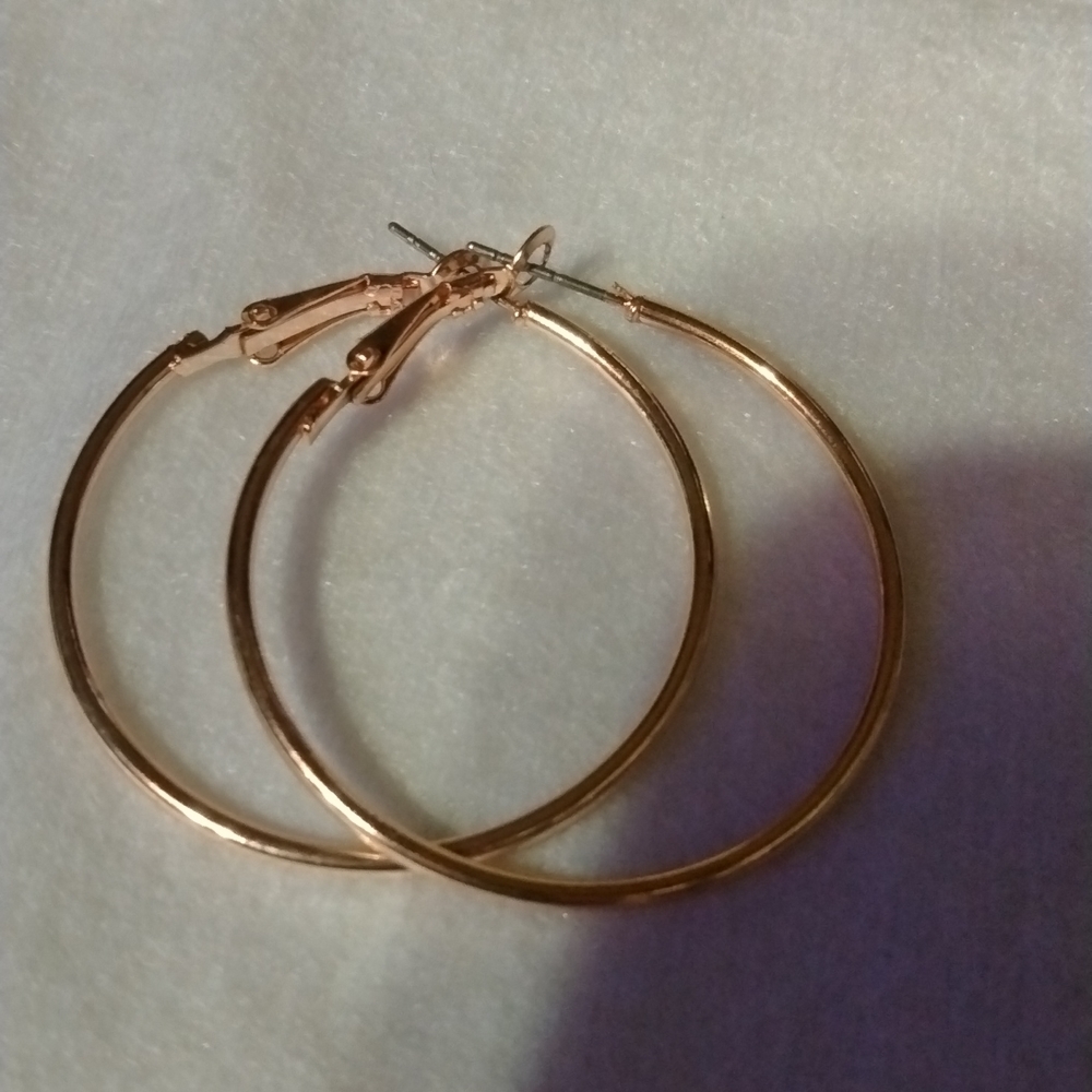 Rose Gold tone hoop earrings pierced NWT (sku 164) - Picture 4 of 4